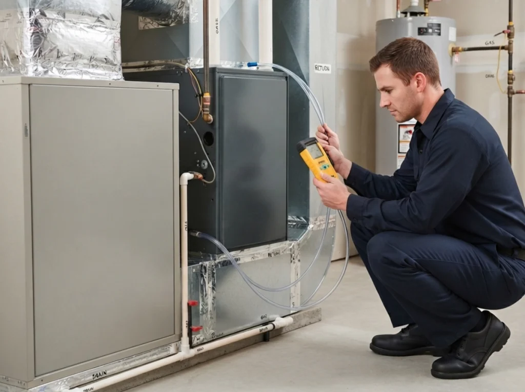 HVAC technician commissioning a variable-speed high-efficiency system in Maumee
